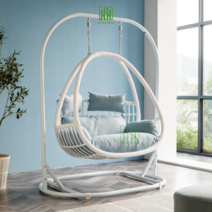 Xích Đu Phượng Hoàng Đôi Đen Khung Sắt Sơn Tĩnh Điện Cuốn Mây Nhựa Cao Cấp