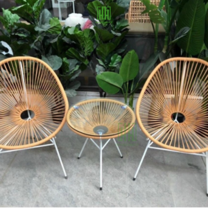 Bàn ghế ban công giả mây lõi thép thư giãn decor phòng khách sân vườn cafe