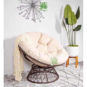 Ghế lười thư giãn Papasan xoay 360 giả mây lõi thép decor ban công, trang trí phòng khách