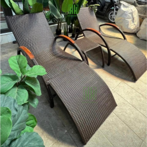 Giường ghế nằm bể bơi mây nhựa dùng tắm nắng thư giãn decor bể bơi, villa, resort