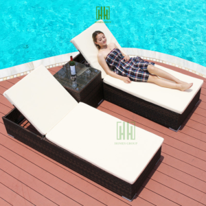 Giường Nằm Bể Bơi Hình Hộp giả mây - Decor Bể Bơi, Resort, Bãi Tắm Tắm Nắng