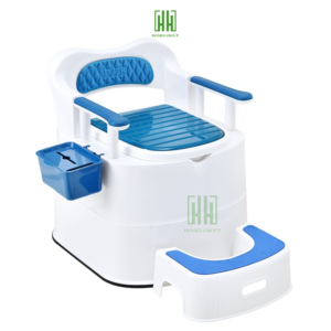 Bồn cầu di động cho người già có tay vịn tựa lưng, gác chân bô di động cho người ốm bệnh khử mùi chống trượt