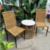 Bộ bàn ghế mây nhựa lưng vuông